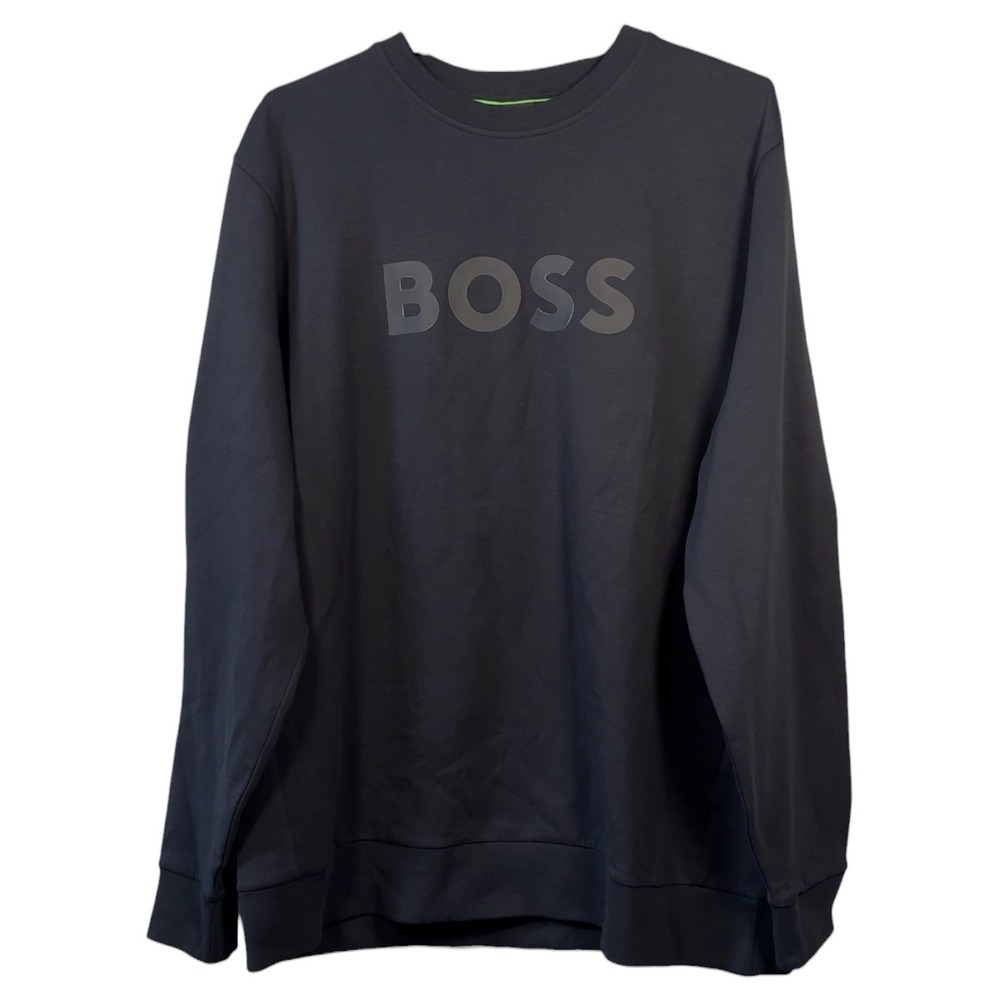 Hugo Boss Mens 2XLT Black Dark Blue Salbo Crew Neck Sweatshirt NWT